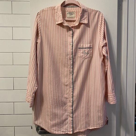 Love Striped Button Up Lounge/Pajama Top - Picture 1 of 4